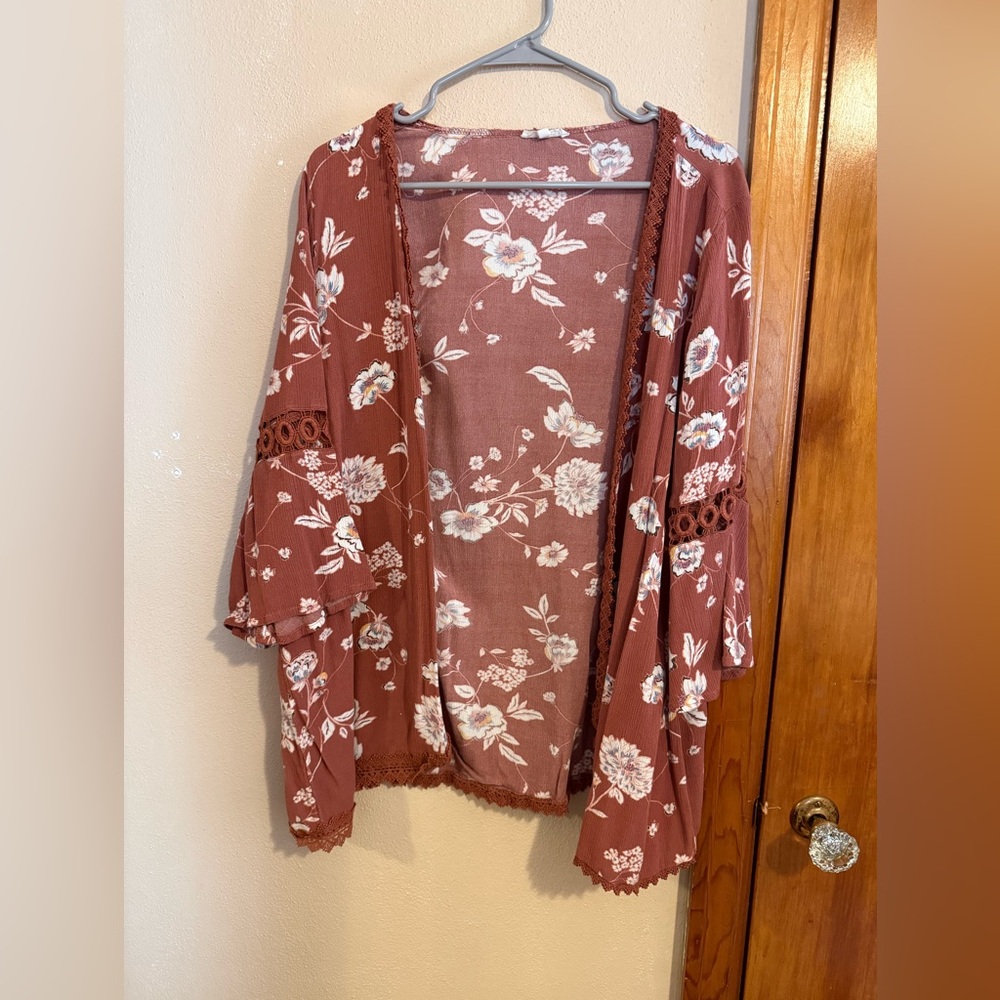 Maurices Rust Floral Kimono